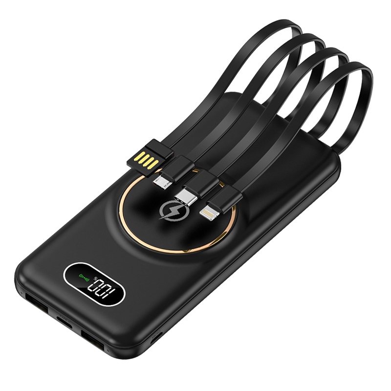 A thin portable power bank with a built-in cable and wireless power bank Application Scenario