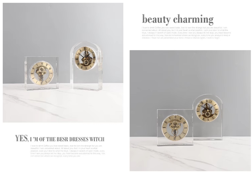 Light luxury crystal sitting clock, clock table ornaments, living room entrance, bookcase, TV cabinet, model room decoration, home soft furnishings pic 6