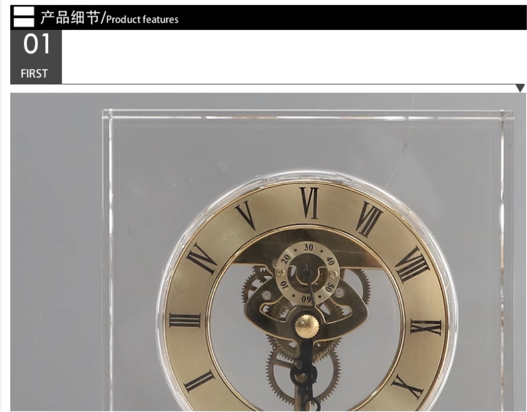 Light luxury crystal sitting clock, clock table ornaments, living room entrance, bookcase, TV cabinet, model room decoration, home soft furnishings pic 2