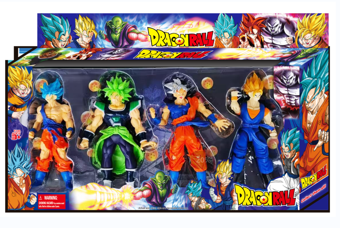Dragon Ball 8-inch figurines with lights on the chest, 4 color boxes, 3 mixed sets (detachable), children's plastic toys Specification image
