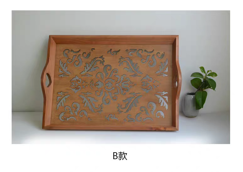 欧式雕花镂空 复古木制收纳展示托盘 餐盘酒盘杯盘咖啡馆摆件详情图3