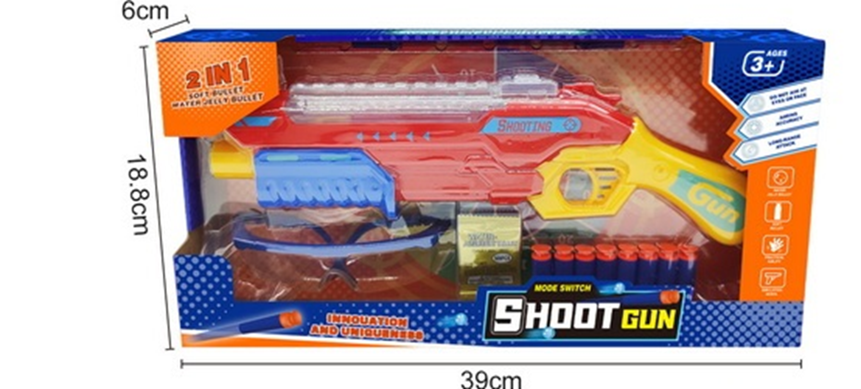 New soft and water-elastic dual-purpose Laifu toy gun with glasses (four colors) Application Scenario