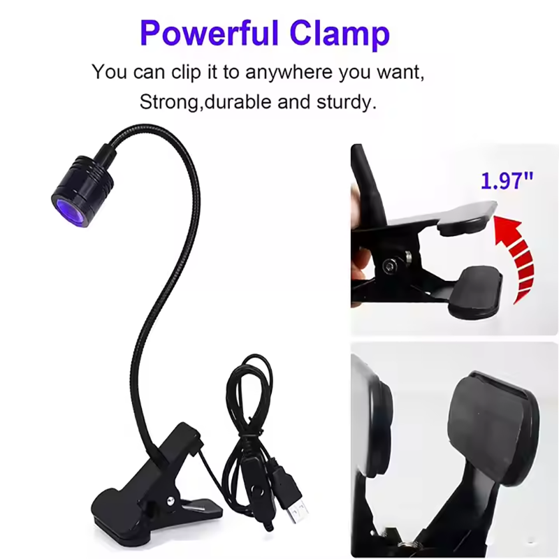New type of nail art lamp with a cylindrical head, flexible hose, extendable usb power supply, and a dedicated wearable nail for attaching nails Specification drawing
