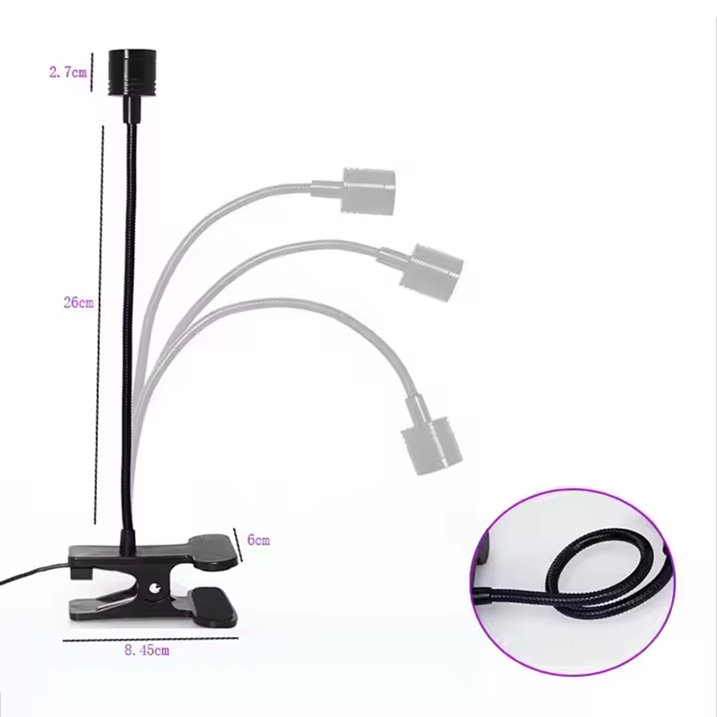 New type of nail art lamp with a cylindrical head, flexible hose, extendable usb power supply, and a dedicated wearable nail for attaching nails Item Picture