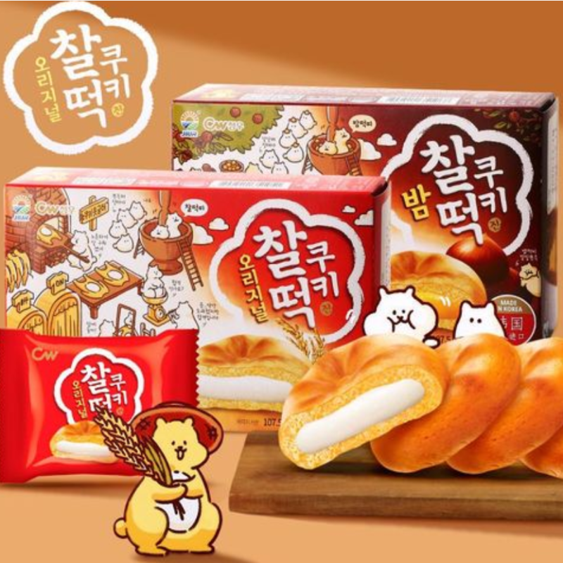 韩国进口青佑cw巧克力打糕点心原味107.5g青佑九日香蕉味打糕72G九日糯米小吃休闲零食