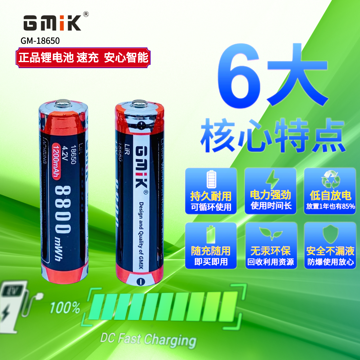 GMIK专业18650锂电池充电器 适用手电筒电池 铅酸蓄电池兼容 高效快充安全稳定18650电池充电器锂电池电池详情图5