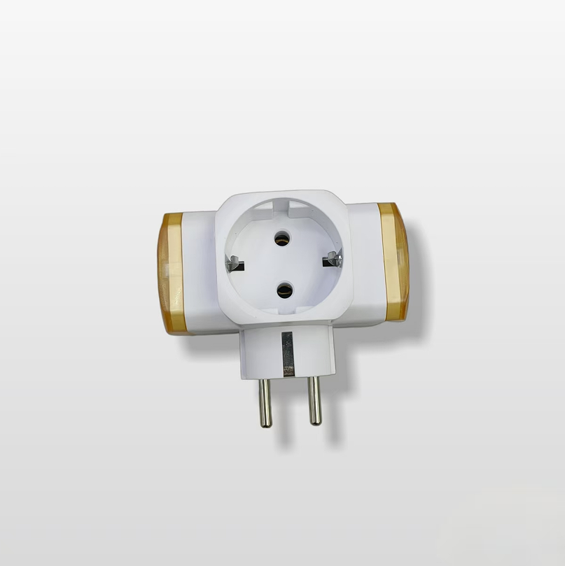 The one-to-three-way European-style converter plug for electrical products is orange white