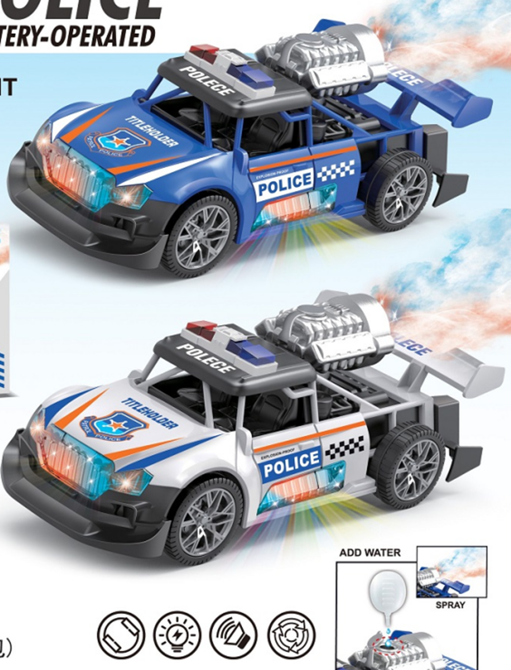 Children's toy electric universal light music spray police car (2 colors) Item Picture