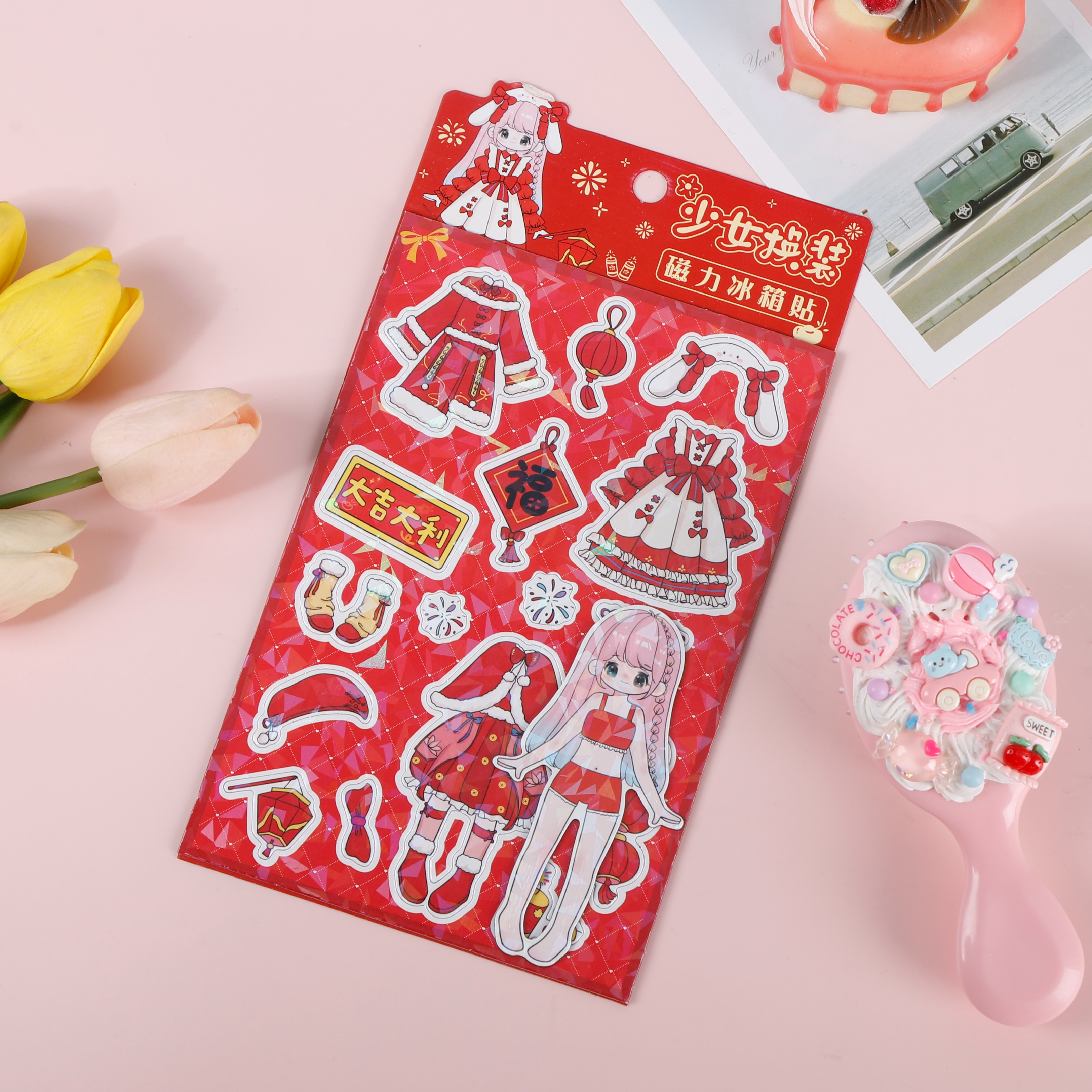 New Year's Edition Girl's changeable fridge magnet, changeable magnetic multiple sets, changeable magnetic quiet book details Picture