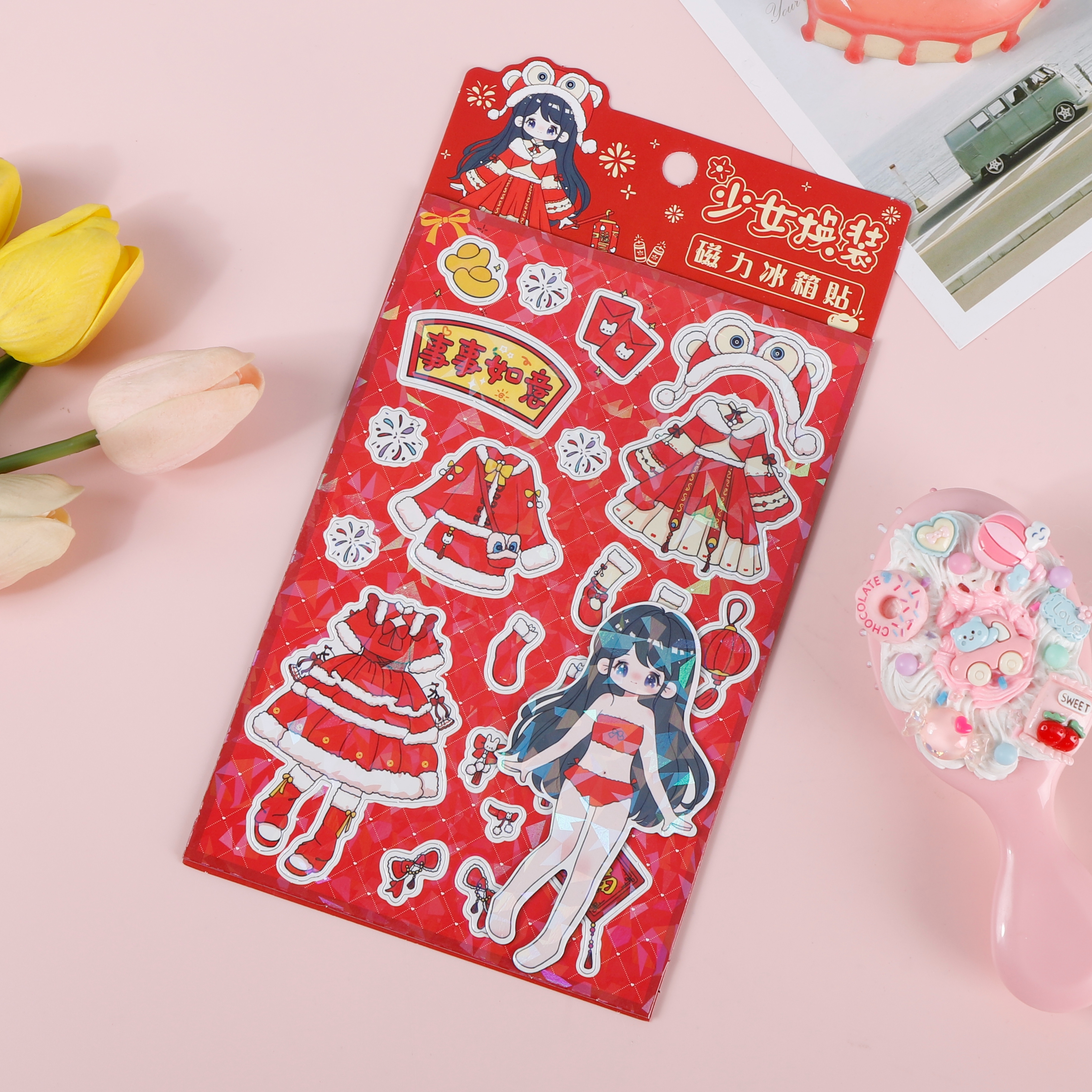 New Year's Edition Girl's changeable fridge magnet, changeable magnetic multiple sets, changeable magnetic quiet book Specification image