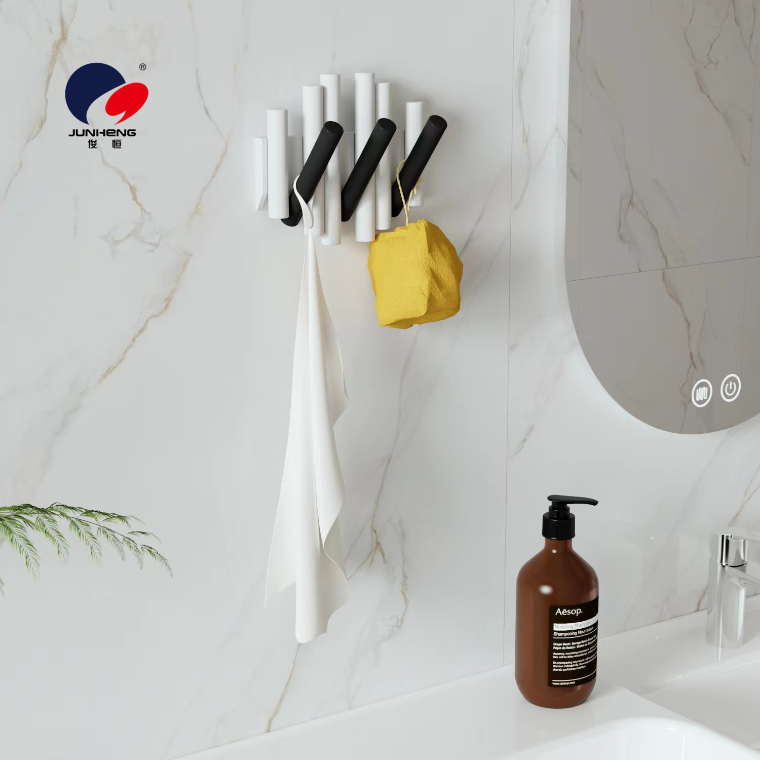 Solid wood coat rack, wall-mounted clothes hanger, stick, piano key style, door rear wall hook, bedroom nail-free storage rack Specification image