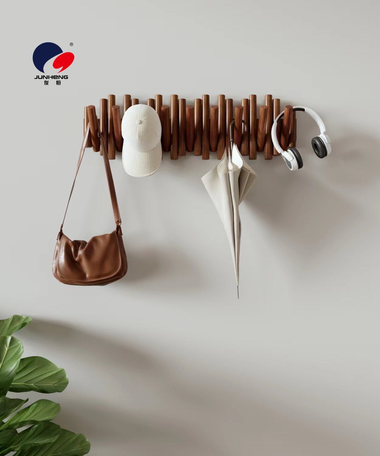 Solid wood coat rack, wall-mounted clothes hanger, stick, piano key style, door rear wall hook, bedroom nail-free storage rack Item Picture