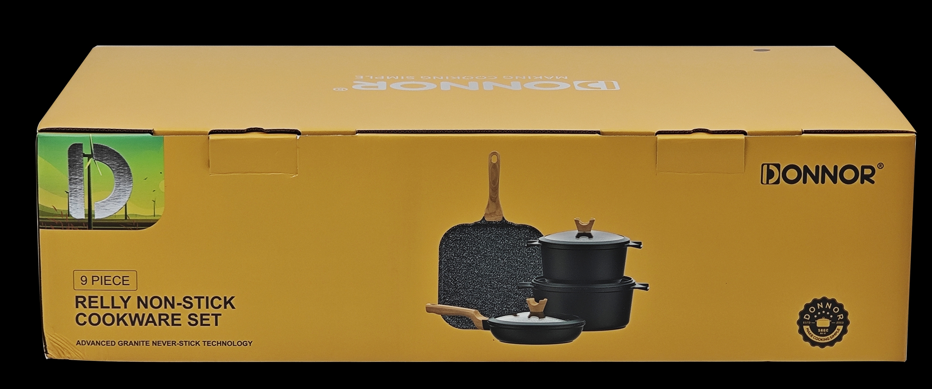 Ruili Series 9-piece set: 24/28 soup pot, 26 frying pan, 28 pizza pan, silicone lid, pair of cotton gloves, bottom covering, stacked packaging, five-layer silver-embossed color box, black, blue, ivory white Application Scenario