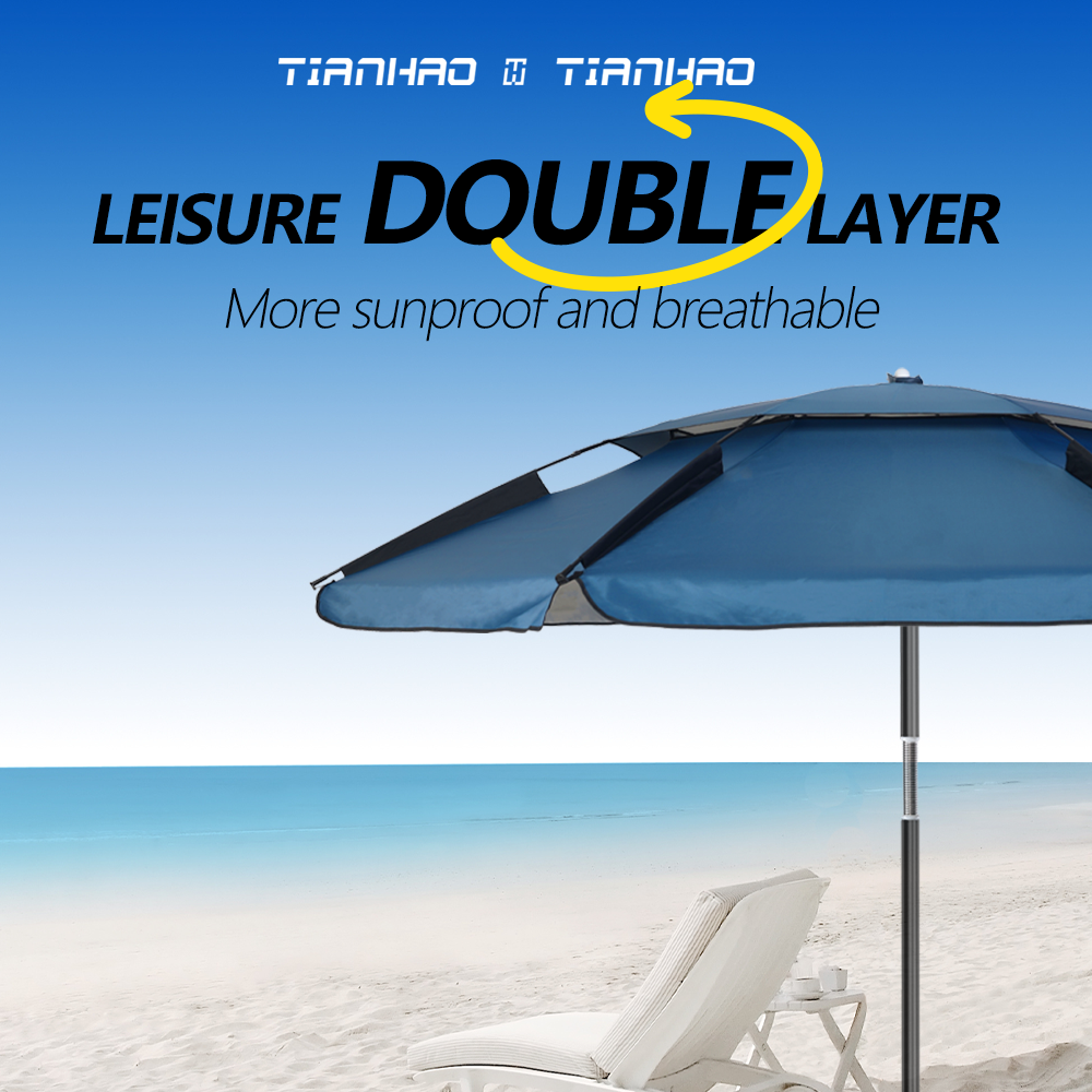 Beach Umbrella Double Layer-Oxford Silver Coating