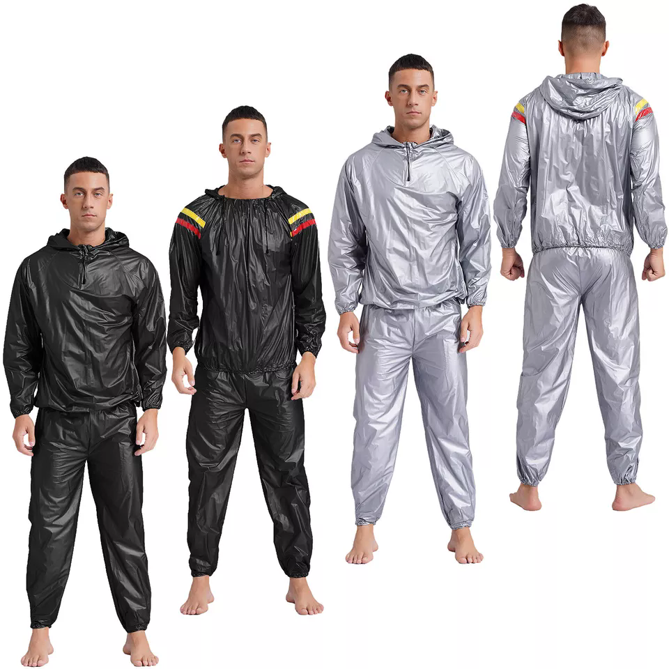 跨境热销运动套装sauna suit暴汗服连帽夹克衣裤子PVC桑拿服套装