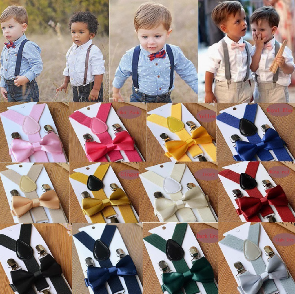 Korean version of children's suspenders with bow tie suit Baby suspenders for boys and girls four-clip suspenders for pants thumbnail