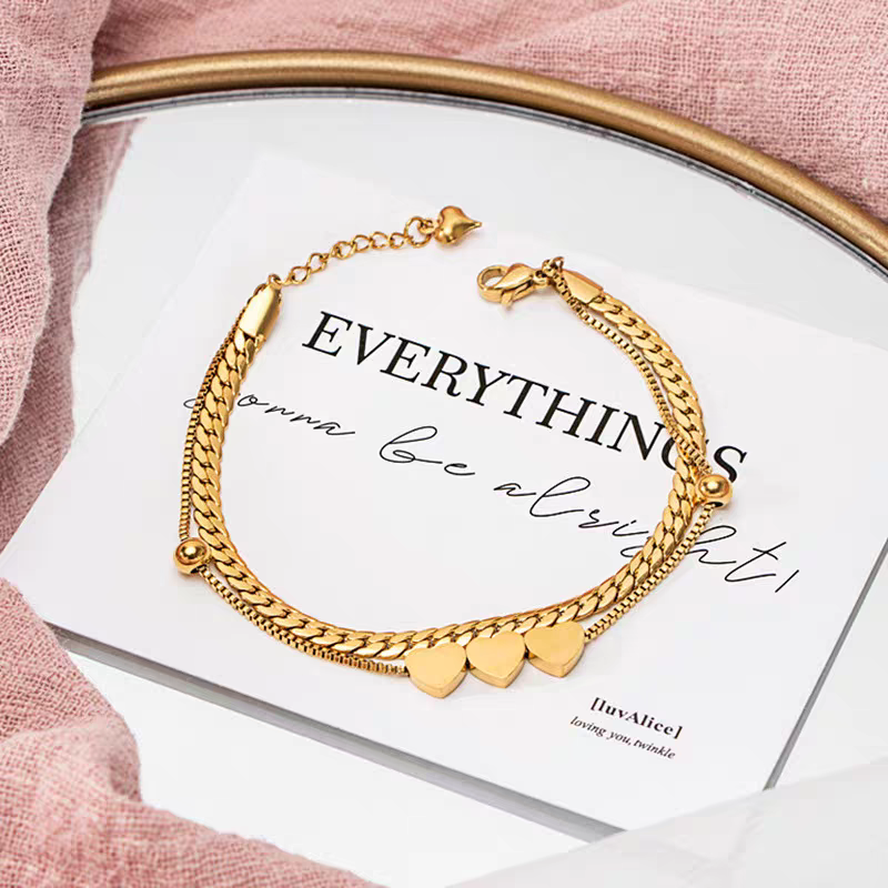 New non-fading titanium steel bracelet, women's pearl "Fu" character, zircon heart-shaped butterfly decoration, versatile ins wristband Item Picture