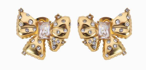 跨境不锈钢蝴蝶结耳环轻奢小众镀18k金高级感耳饰女批发 钛钢耳钉 ins