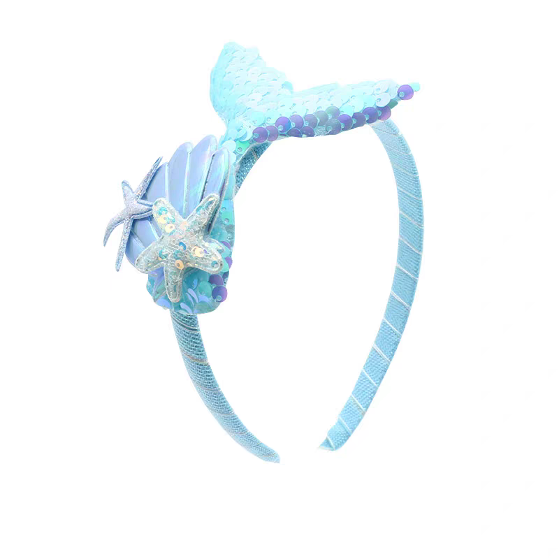 Mermaid children's headband, princess headwear, cute baby starfish shell headband, headband, shiny fish tail hairpin Specification image