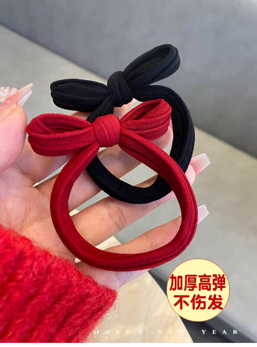 红色蝴蝶结头绳儿童发圈不伤发女生发绳新年扎头发发绳成人皮筋饰品