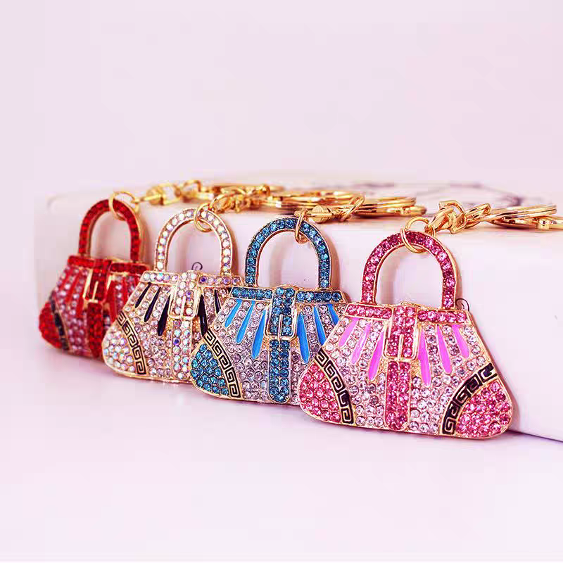 德国工艺满钻精美手提包合金钥匙扣配饰钥匙链送女友包扣包挂件水白底实物图