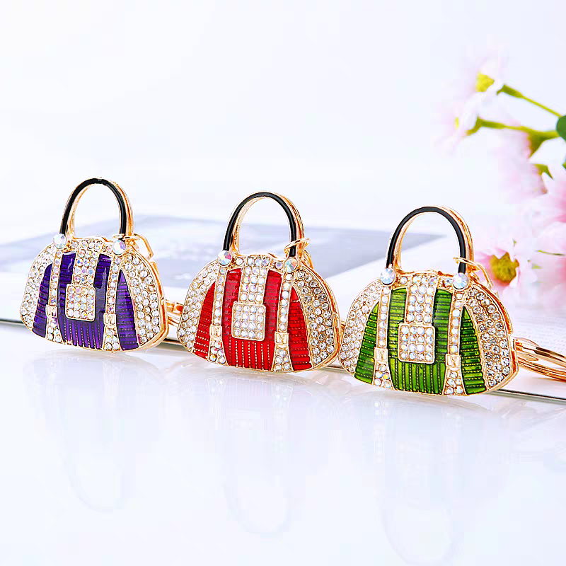 镶钻小挎包汽车钥匙扣金属可爱女包挂件挂饰钥匙链圈创意商务礼品