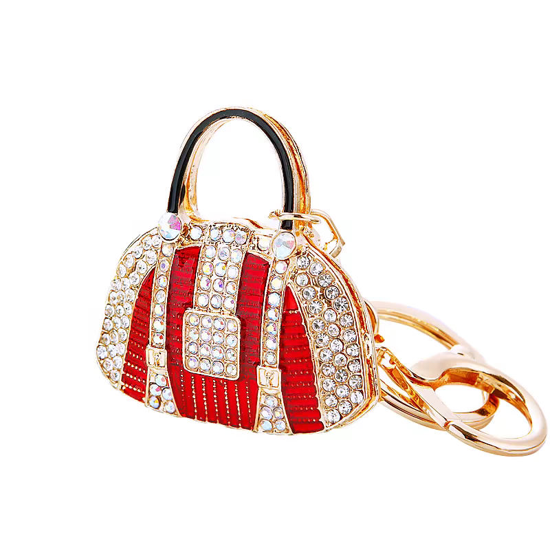 Diamond-encrusted small shoulder bag, car key chain, metal cute women's bag, pendant, accessory, key chain ring, creative business gift detail image 5