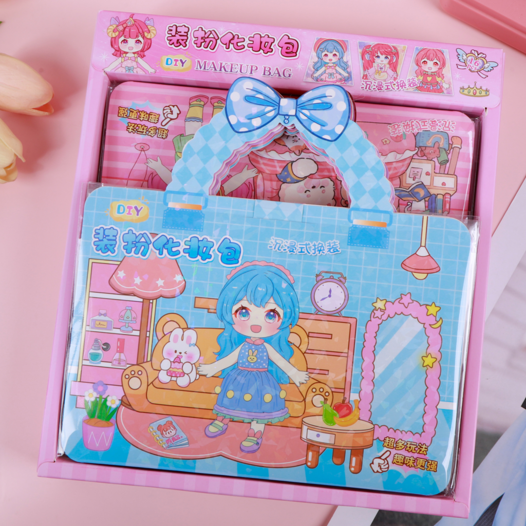 Hand-held makeup bag, dressing up, makeup, quiet book, DIY handicrafts, coloring, nail art materials, stickers