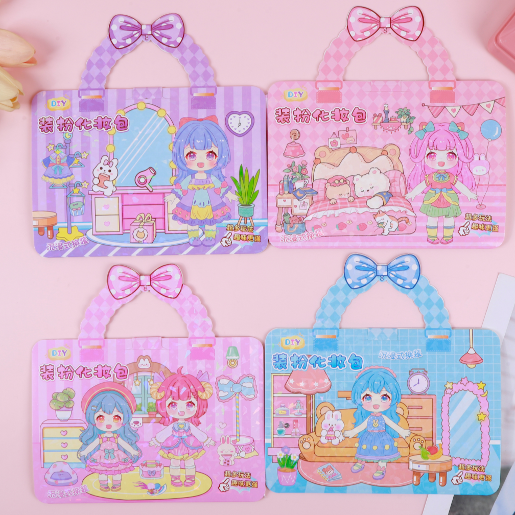 Hand-held makeup bag, dressing up, makeup, quiet book, DIY handicrafts, coloring, nail art materials, stickers details Picture