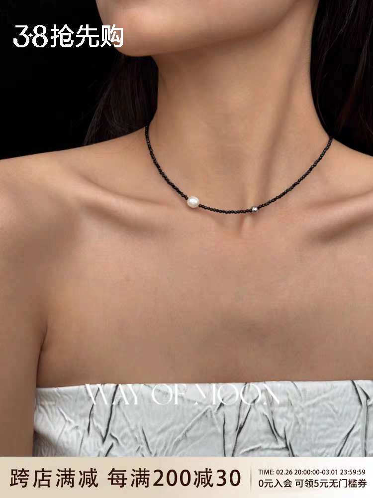 黑尖晶天然珍珠项链韩式简约百搭时尚
