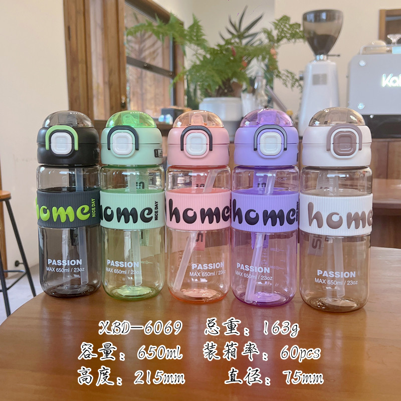 X152-XBD-6069 Explosion-resistant plastic cup with spring cap straw double drinking cup students outdoor sports portable summer fashion full figure
