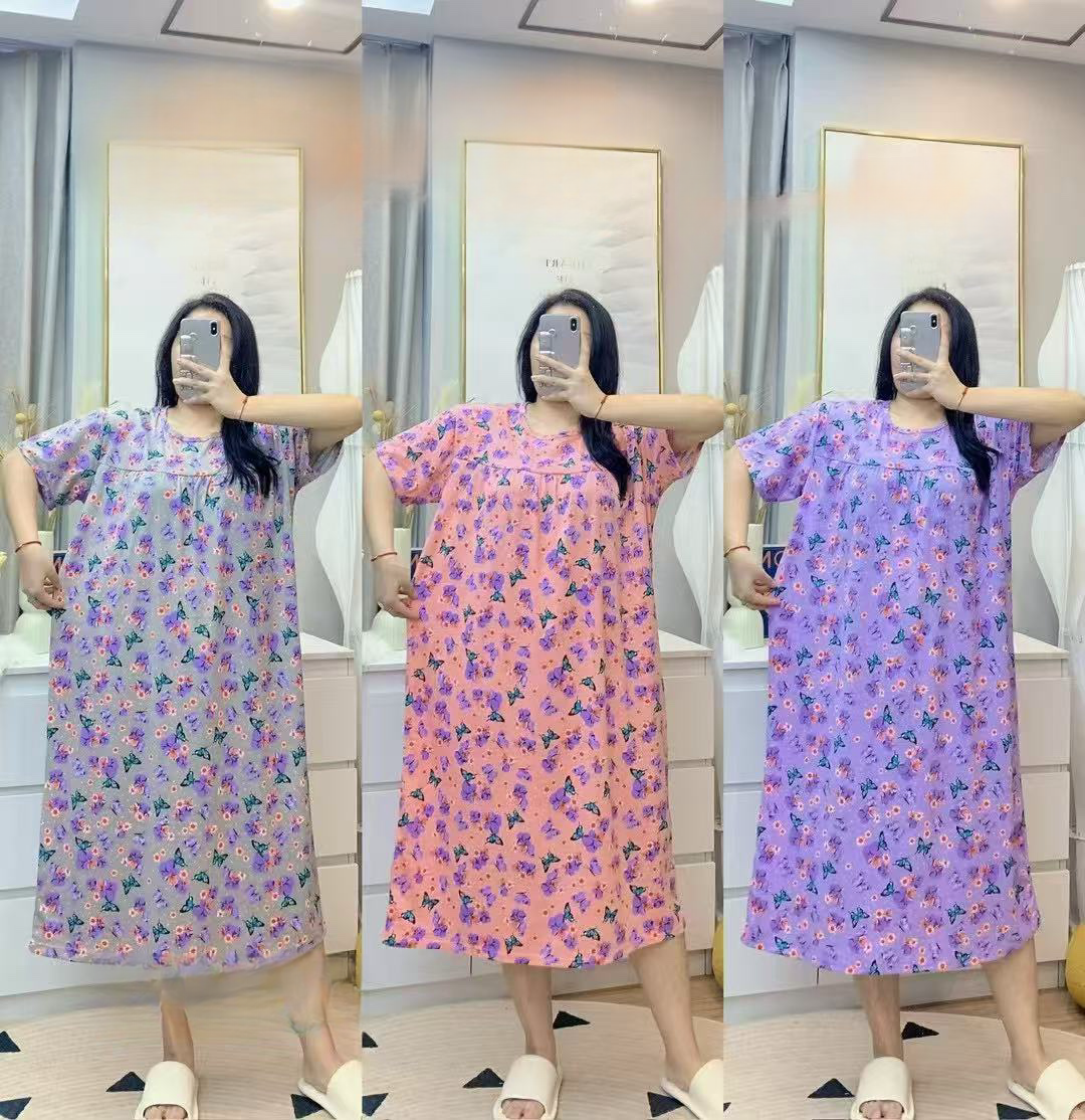 牛奶丝睡衣牛奶丝睡裙女士睡衣夏季睡衣长款睡裙短袖睡裙女装批发外贸跨境家居服KB-5