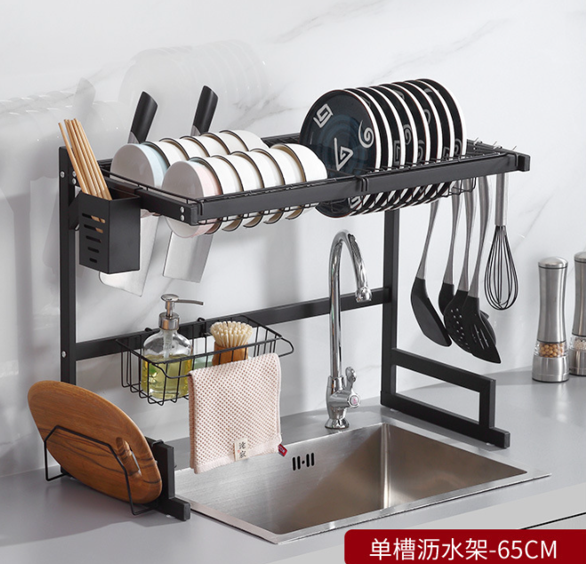 跨境碳钢水槽架贸易黑色便宜碗碟沥水架厨房碗盘粘板刀具置物架