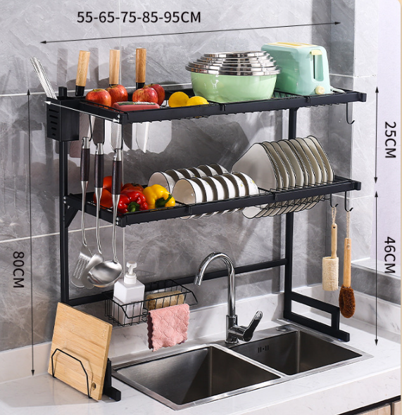 跨境碳钢水槽架贸易黑色便宜碗碟沥水架厨房碗盘粘板刀具置物架细节图