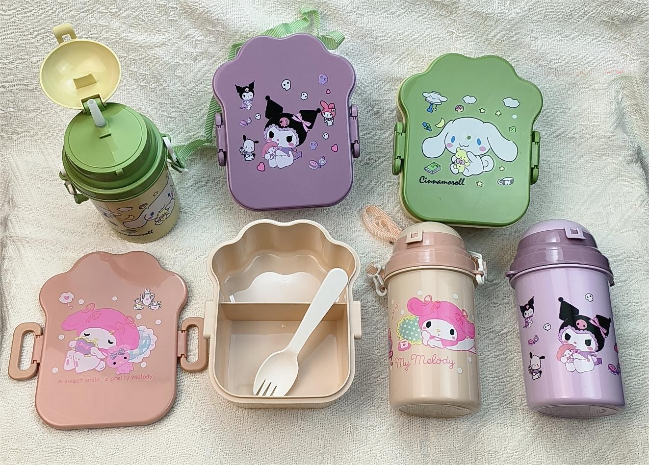 可爱卡通造型饭盒水壶套装儿童学生用便携分格便当午餐盒直饮水杯