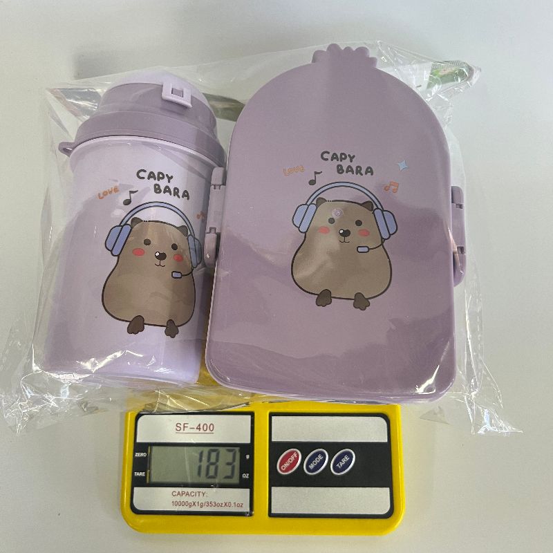 可爱卡皮巴拉卡通动物儿童学生饭盒水壶套装便当盒详情3