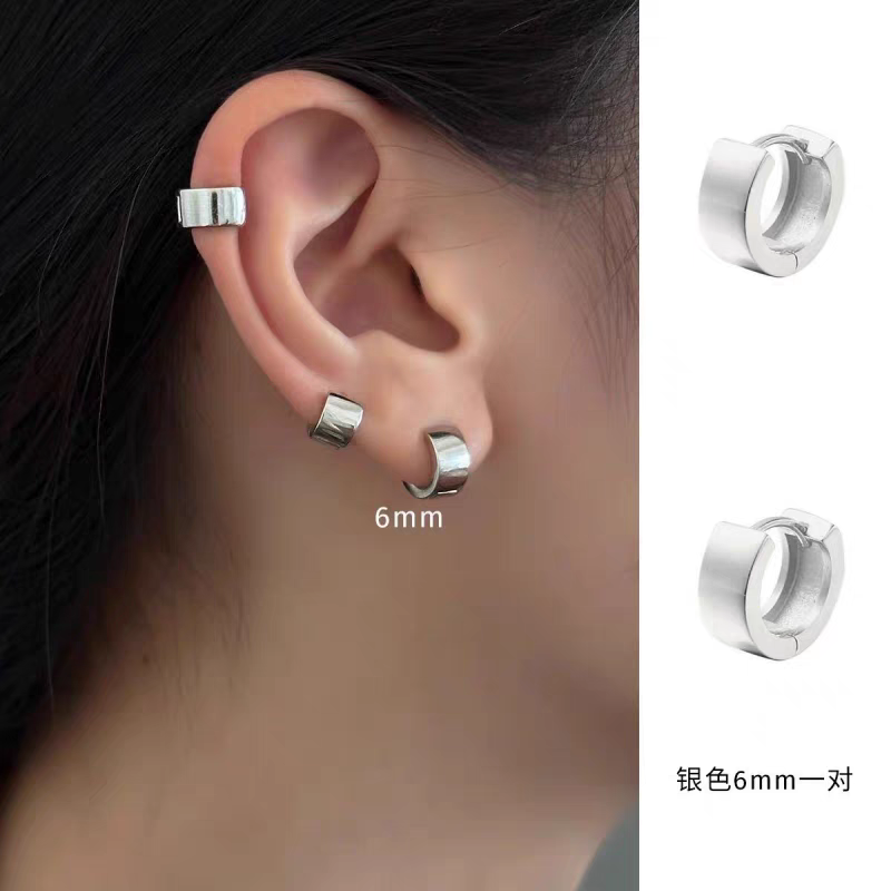 925银叠戴光面素圈耳环女高级感耳骨钉气质耳钉耳饰2024新款耳扣耳环耳环耳饰饰品玫瑰金耳钉中东合金吊坠天然珍珠链耳饰银