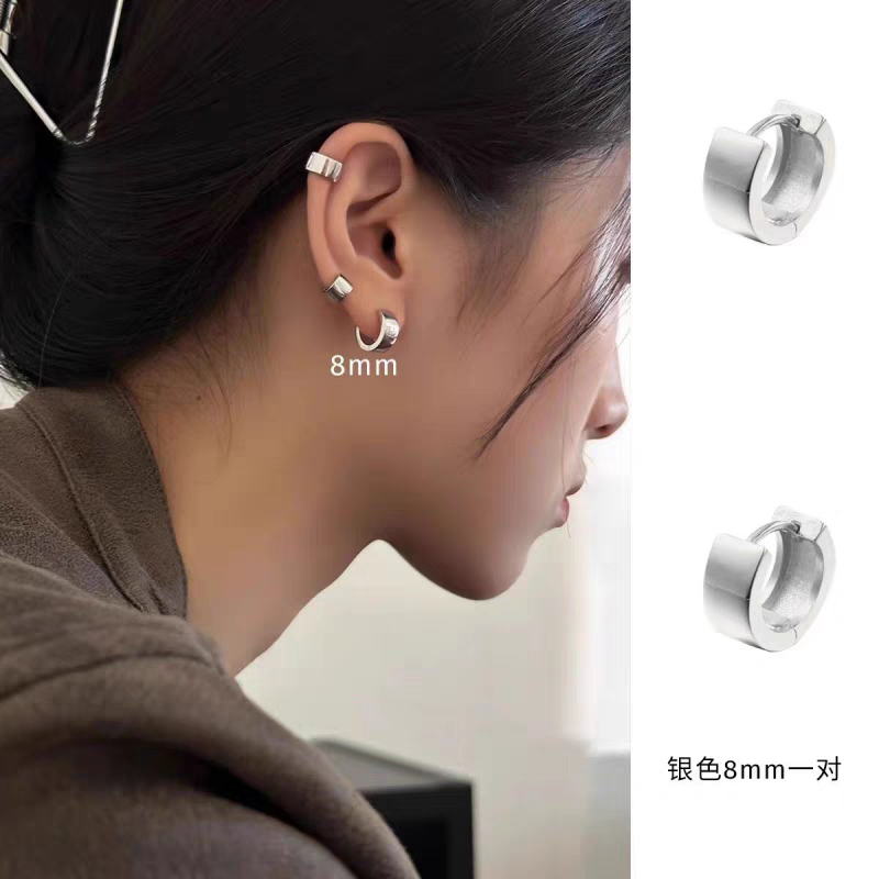 925银叠戴光面素圈耳环女高级感耳骨钉气质耳钉耳饰2024新款耳扣耳环耳环耳饰饰品玫瑰金耳钉中东合金吊坠天然珍珠链耳饰银详情图7