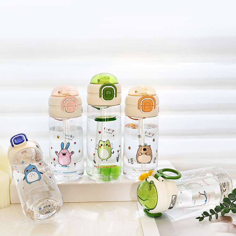 X152-XBD-6079网红爆款儿童塑料双饮杯可爱弹跳盖户外便携吸管直饮学生运动水杯