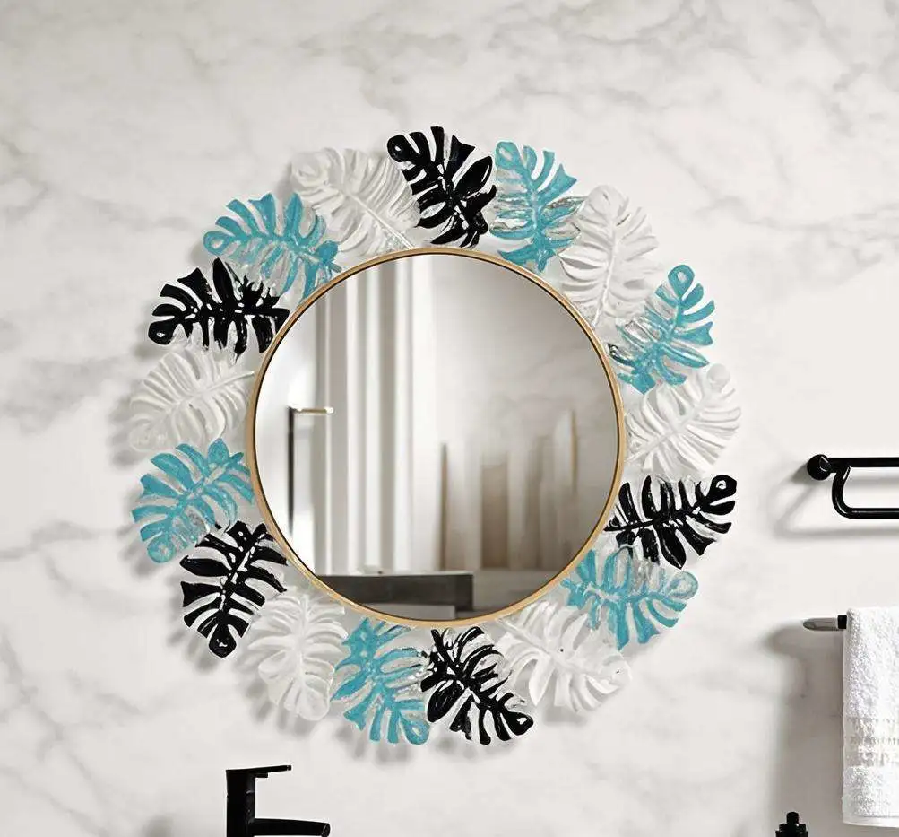 Foreign trade iron art mirror, wall-mounted classical butterfly round mirror, bedroom personalized makeup mirror, wall background wall decorative mirror detail image 11