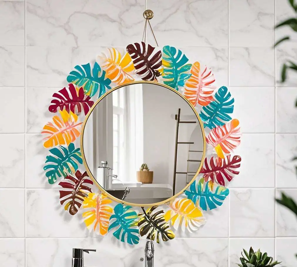 Foreign trade iron art mirror, wall-mounted classical butterfly round mirror, bedroom personalized makeup mirror, wall background wall decorative mirror detail image 12