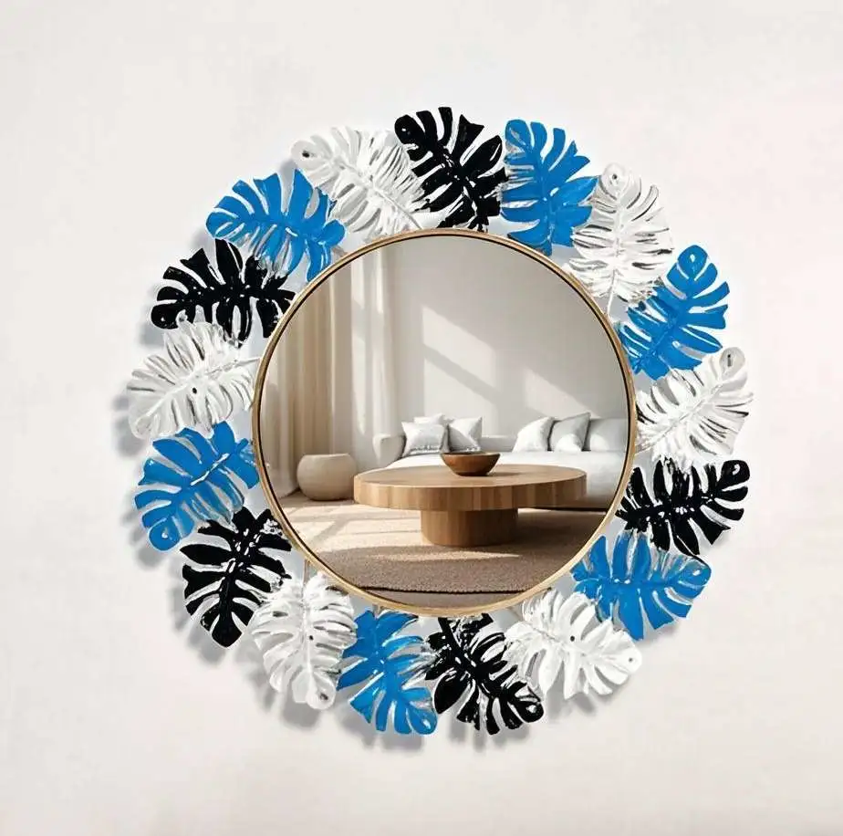 Foreign trade iron art mirror, wall-mounted classical butterfly round mirror, bedroom personalized makeup mirror, wall background wall decorative mirror detail image 10