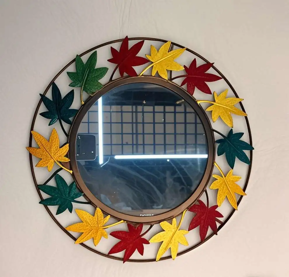 Foreign trade iron art mirror, wall-mounted classical butterfly round mirror, bedroom personalized makeup mirror, wall background wall decorative mirror detail image 3