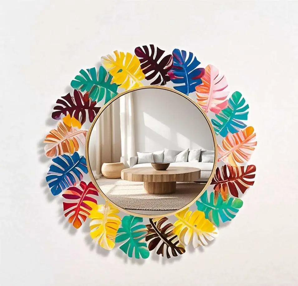 Foreign trade iron art mirror, wall-mounted classical butterfly round mirror, bedroom personalized makeup mirror, wall background wall decorative mirror detail image 9