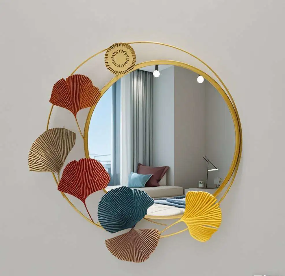 Foreign trade iron art mirror, wall-mounted classical butterfly round mirror, bedroom personalized makeup mirror, wall background wall decorative mirror detail image 7