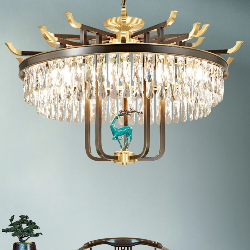 新中式全铜吊灯水晶复古中国风客厅吊灯轻奢大气卧室餐厅复式楼灯202501