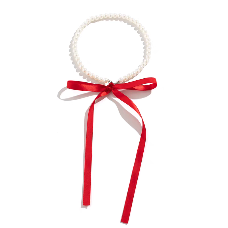 欧美流行时尚丝带打结新款珍珠项链轻奢风