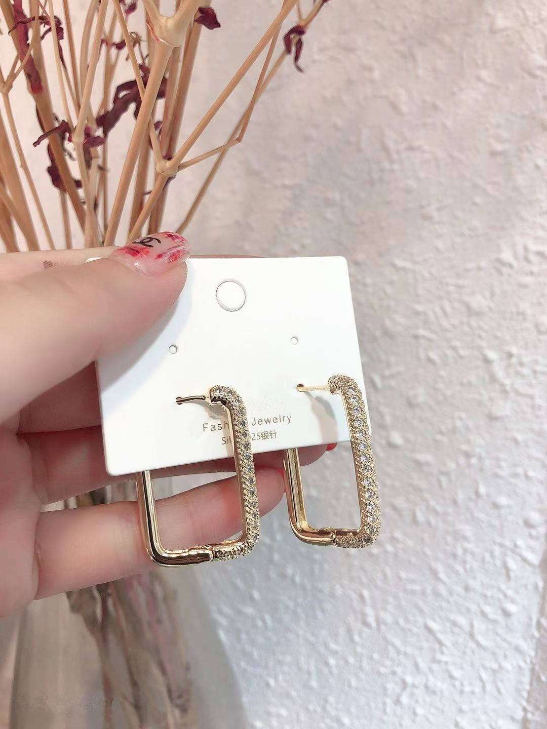 耳环耳扣新款潮爆欧美夸张冷淡风网红几何长方形钻气质高级感饰ins风格饰品