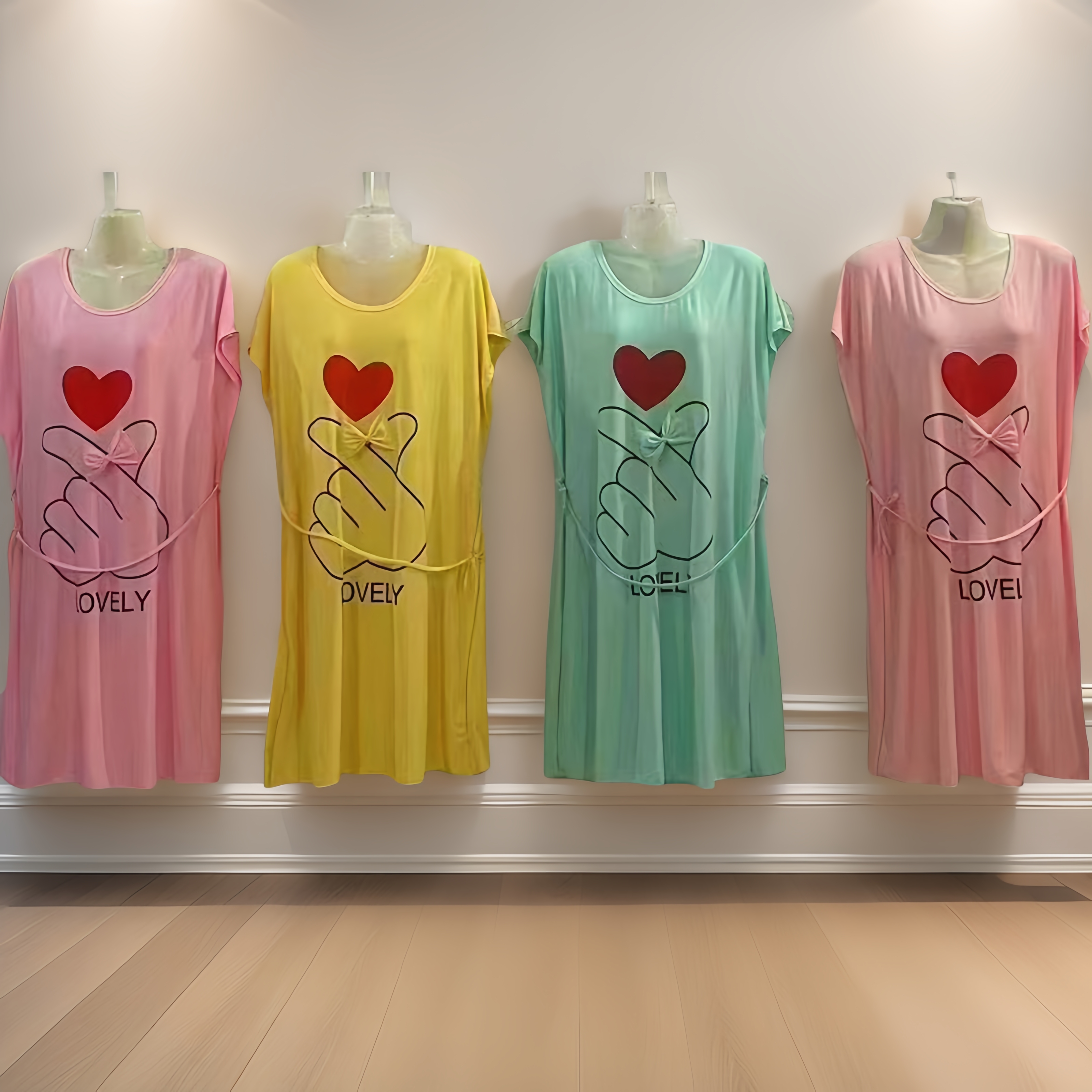 【三月新款】牛奶丝腰带卡通睡裙夏季超薄透气睡裙女士休闲舒适睡裙蝴蝶袖中长裙女装批发外贸跨境睡衣