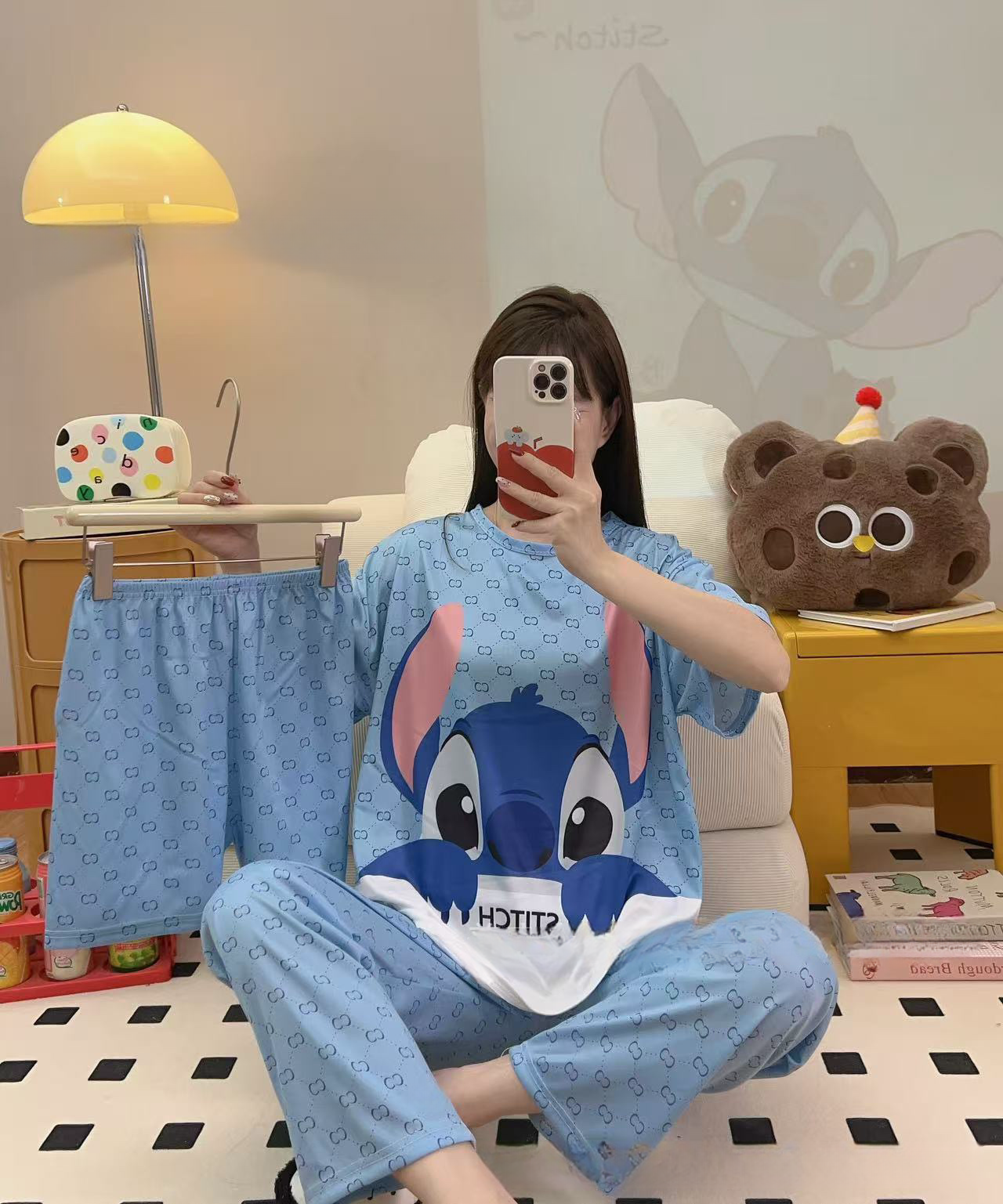 牛奶丝睡衣三件套睡衣女士夏季卡通睡衣短袖短裤长裤三件套家居服套装女装批发外贸跨境KN-1